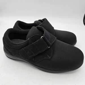 OrthoFeet Vaughn Mens Black Fabric Adjustable Strap Comfort Shoes 12 D